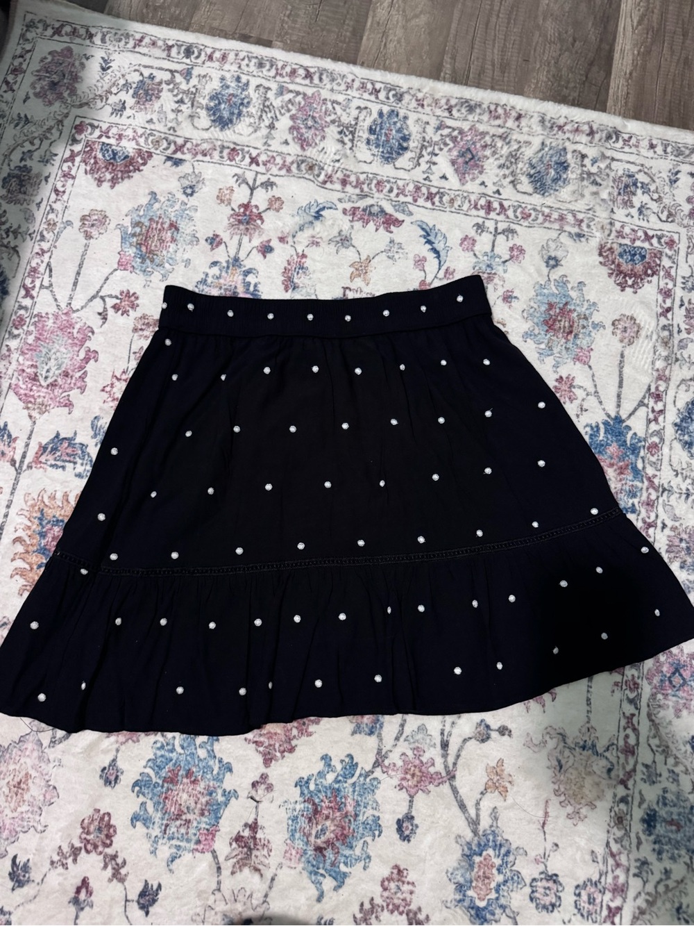 LOFT Black Polka Dot Ruffle Mini Skirt